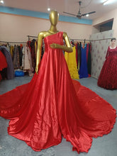 Load image into Gallery viewer, G686, Red Satin One Shoulder slit cut infinity prewedding shoot trail gown, ( All Sizes )