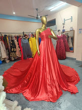 Load image into Gallery viewer, G686, Red Satin One Shoulder slit cut infinity prewedding shoot trail gown, ( All Sizes )