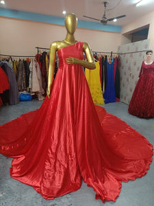 G686, Red Satin One Shoulder slit cut infinity prewedding shoot trail gown, ( All Sizes )