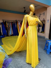 Load image into Gallery viewer, G75 , Yellow One Shoulder Prewedding Shoot Long Trail Gown, (All Sizes)