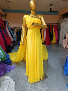 G75 , Yellow One Shoulder Prewedding Shoot Long Trail Gown, (All Sizes)