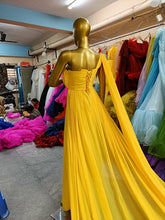 Load image into Gallery viewer, G75 , Yellow One Shoulder  Maternity  Shoot Long Trail Gown, (All Sizes)