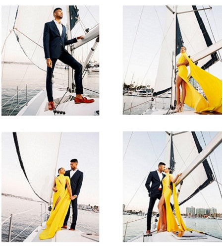 G1075, Yellow slit cut long trail gown ,Size (ALL)pp