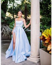 Load image into Gallery viewer, G1076, Greyish Blue satin slit cut gown , Size(ALL)pp