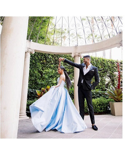 G1076, Greyish Blue satin slit cut gown , Size(ALL)pp
