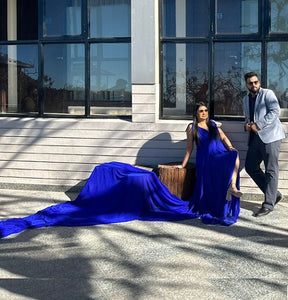 G338, Royal Blue Slit Cut Long Trail Prewedding Shoot Gown Size(All)