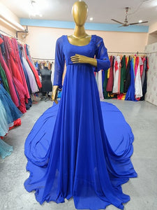 G500, Royal Blue Round Neck Prewedding Long Trail Gown, Size(All)
