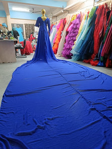 G500, Royal Blue Round Neck Prewedding Long Trail Gown, Size(All)