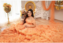 Load image into Gallery viewer, G1050, Luxury Orange Ruffled Maternity Long Trail Gown, Size (SIZE ALL)