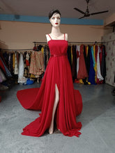Load image into Gallery viewer, G59(2) , Red Tube Slit Cut Prewedding Long Trail Gown, Size(All)