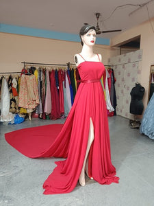 G186, Red Prewedding Shoot Infinity Long Trail Gown Size ( XS-30 To L 38 )
