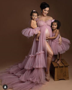 G2009, Peach frill One Shoulder Maternity Shoot Trail Gown With Inner, Size (All)pp