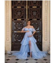 Load image into Gallery viewer, G2007, Light Blue Frilled Maternity Shoot Gown With Inner, Size (All) pp