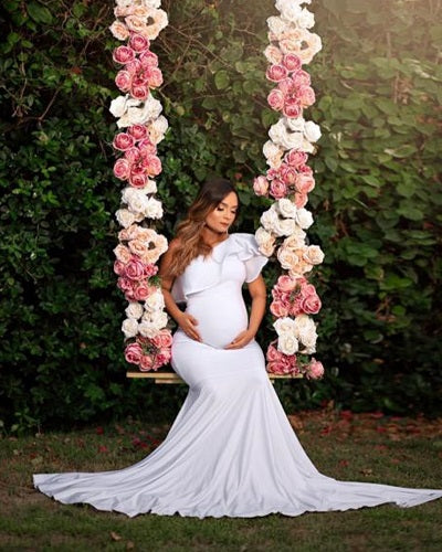 W909, White One Shoulder  Maternity Shoot Baby Shower Trail Gown, Size(All)pp