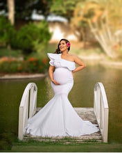 Load image into Gallery viewer, W909, White One Shoulder  Maternity Shoot Baby Shower Trail Gown, Size(All)pp