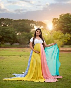 G2053, White Multi Colour Maternity Shoot Trail Gown, Size (All)pp
