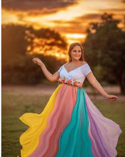 Load image into Gallery viewer, G2053, White Multi Colour Maternity Shoot Trail Gown, Size (All)pp