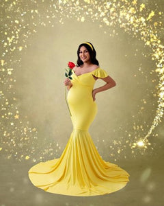 G547, Yellow Body Fit Maternity Shoot  Gown, Size (ALL)pp