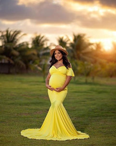 G547, Yellow Body Fit Maternity Shoot  Gown, Size (ALL)pp