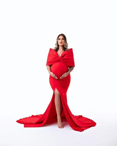 G1001, Red Slit Cut Maternity Shoot Trail Gown (All)pp