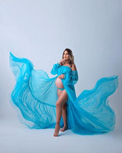 Load image into Gallery viewer, G1002, Blue Frill Slitcut Maternity Shoot Trail Gown With Inner , Size (All)pp