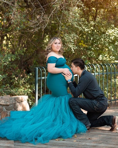 G721,Cyan Blue Fish Cut Maternity Shoot Trail Gown, Size (ALL)pp