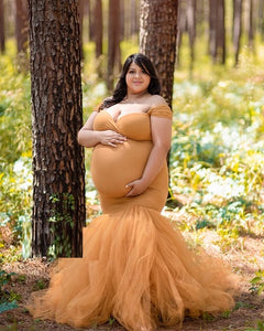 G1021, Mustard Yellow Fish Cut Maternity Shoot Trail Gown, Size (ALL)pp