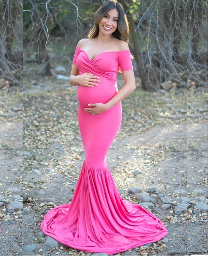 G1052, Pink Lycra Fit Maternity Shoot Gown, Size (ALL)pp