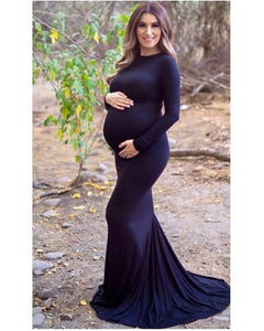 G1053, Black Full Sleeves Maternity Shoot Trail Gown (All Sizes)