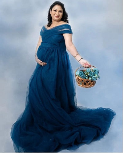 G1022, Navy Blue Maternity Shoot Trail Gown, Size(All)pp