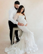 Load image into Gallery viewer, W2010, White Fish Cut Ruffled Maternity Shoot Trail Gown Size (All)pp