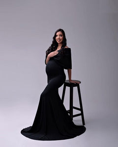 G1003, Black Slit Cut Maternity Shoot Trail Gown, Size (ALL)
