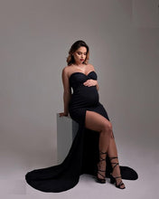 Load image into Gallery viewer, G1004, Black Slit Cut TubeTop Maternity Shoot Trail Gown, Size (ALL)pp
