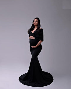 G1003, Black Slit Cut Maternity Shoot Trail Gown, Size (ALL)