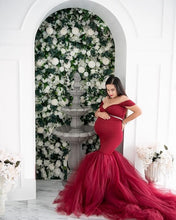 Load image into Gallery viewer, G621, Wine Fish Cut Maternity Shoot Trail Gown, Size (ALL)pp