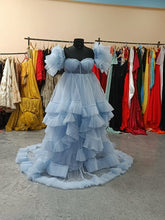 Load image into Gallery viewer, G466, Blue Frilled Maternity Shoot Gown With Inner, Size (All)