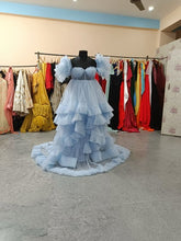 Load image into Gallery viewer, G466, Blue Frilled Maternity Shoot Gown With Inner, Size (All)