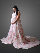 Load image into Gallery viewer, G210 (7), Light Pink Floral Maternity Shoot Baby Shower Trail Gown, Size (XS-30 to 4XL-48)