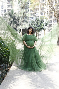 G954, Kiwi Green Ruffled Maternity Shoot  Gown, Size(All)pp