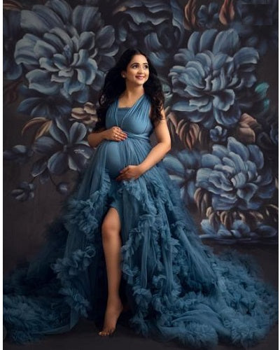 G1057, Navy Blue Ruffled Slit Cut Maternity Shoot Trail Gown Size (All Style Icon www.dressrent.in G1057, Navy Blue Ruffled Slit Cut Maternity Shoot Trail Gown Size (All Style Icon www.dressrent.in