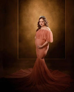 G508 (3), Peach Maternity Shoot Baby Shower Trail Gown, Size (ALL)
