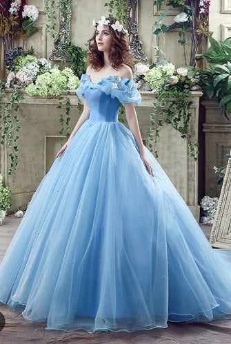 G538, Luxury Sky Blue Cindrella Princess Big Ball Gown, Size (XS-30 to L-38)