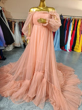Load image into Gallery viewer, G1140, Peach Frilled long Trail Shoot Gown Size (All)pp