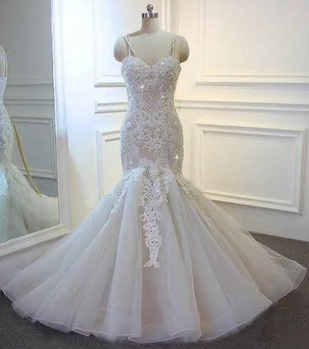 W459, White Mermaid Fishcut Trail Gown Size (XS-30 to XL-40)pp
