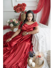 Load image into Gallery viewer, G945,Wine Satin Maternity Shoot Trail Gown, Size (All)pp