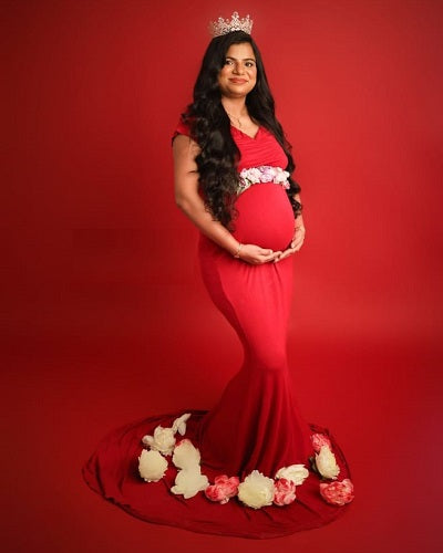 G67,Red Wine Maternity Shoot Trail Lycra Body Fit Gown, Size (All)pp