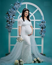 Load image into Gallery viewer, W208, White Lace Half Sleeves Maternity Shoot Trail Gown Size (All)pp