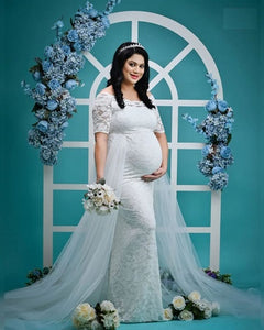 W208, White Lace Half Sleeves Maternity Shoot Trail Gown Size (All)pp