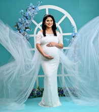 Load image into Gallery viewer, W208, White Lace Half Sleeves Maternity Shoot Trail Gown Size (All)pp