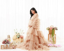 Load image into Gallery viewer, G1058, Beige Ruffled Maternity Shoot Trail Gown, Size (ALL)pp